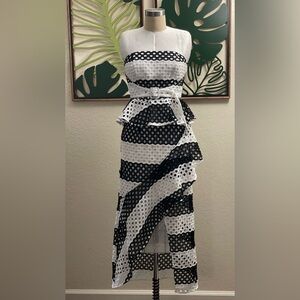 ASOS Unique Black & White stripe lace midi dress NWT